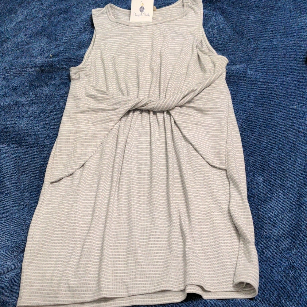 Gray Striped Sleeveless Dress